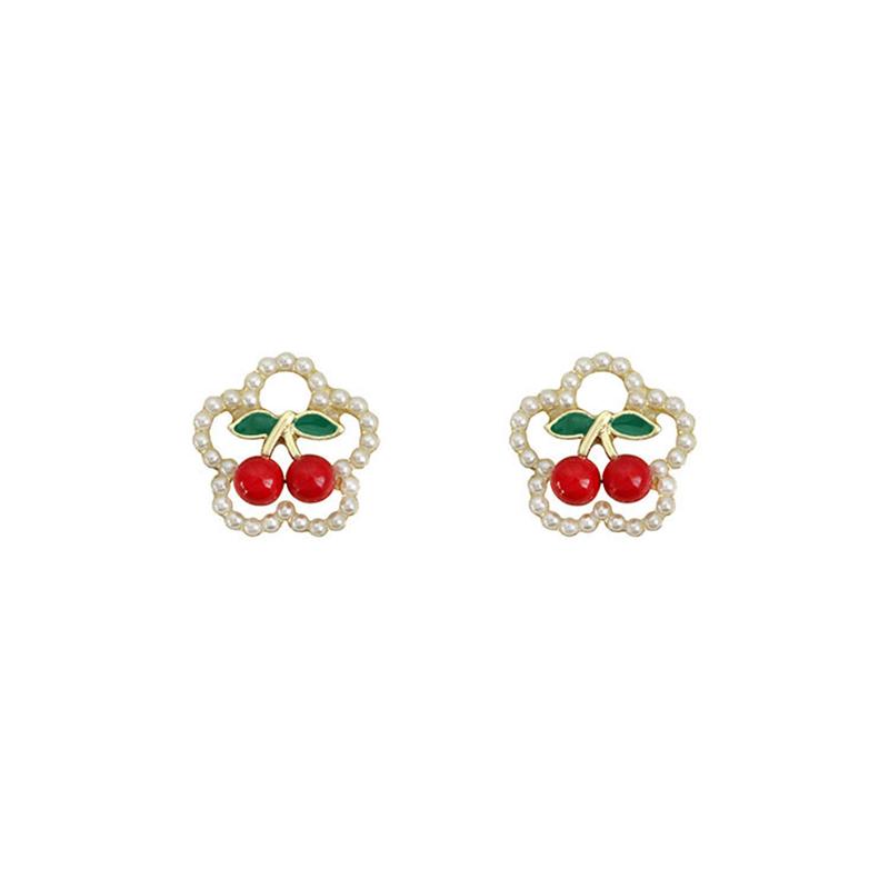 

Sweet Lovely Pearl Cherry Stud Earrings For Women Girls Fashion Korean Style Jewelry Earrings Gifts Cute Women Earrings