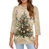 Damen T-Shirt mit Weihnachtsdruck, 3/4-Ärmel, für den Alltag, Wochenendmode, Basic, Rundhalsausschnitt, normales Oberteil