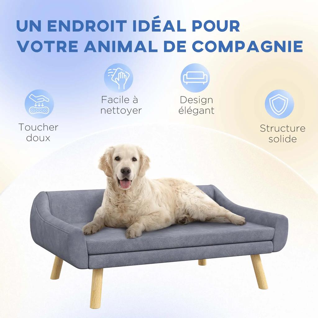 PawHut Scandinavian design dog sofa, removable soft cushion, velvet look fabric, solid wood legs