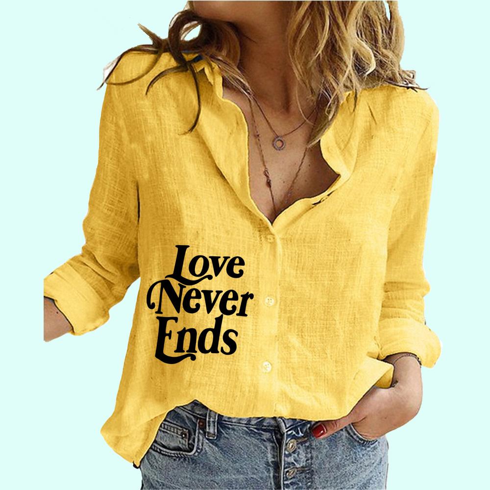 

Женские повседневные блузки с буквенным принтом, женский тонкий хлопковый льняной топ, женская модная рубашка-кардиган с воротником с лацканами 5XL жёлтый