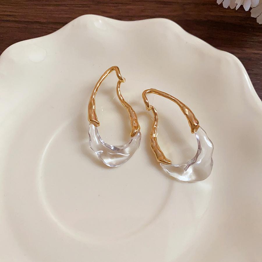 K real gold electroplated silver needle irregular geometric water drop stud earrings light luxury high-end earrings simple ins earrings women