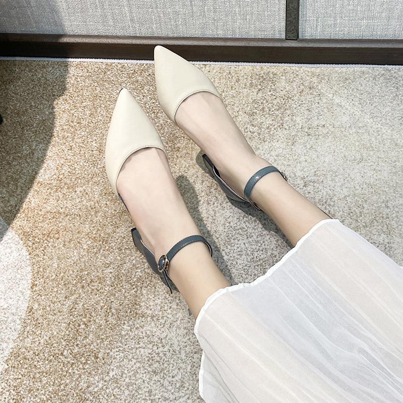 Baotou Fashion Sandals for Women 2025 New Spring and Autumn Collection Simple Middle Heel Coarse Follow Shoes Pointed High Heels