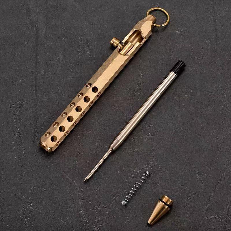 Portable Brass Ballpoint Pen 1.0mm Medium Point Bolt Action Smooth Writing Ideal Gift for Men Colleagues