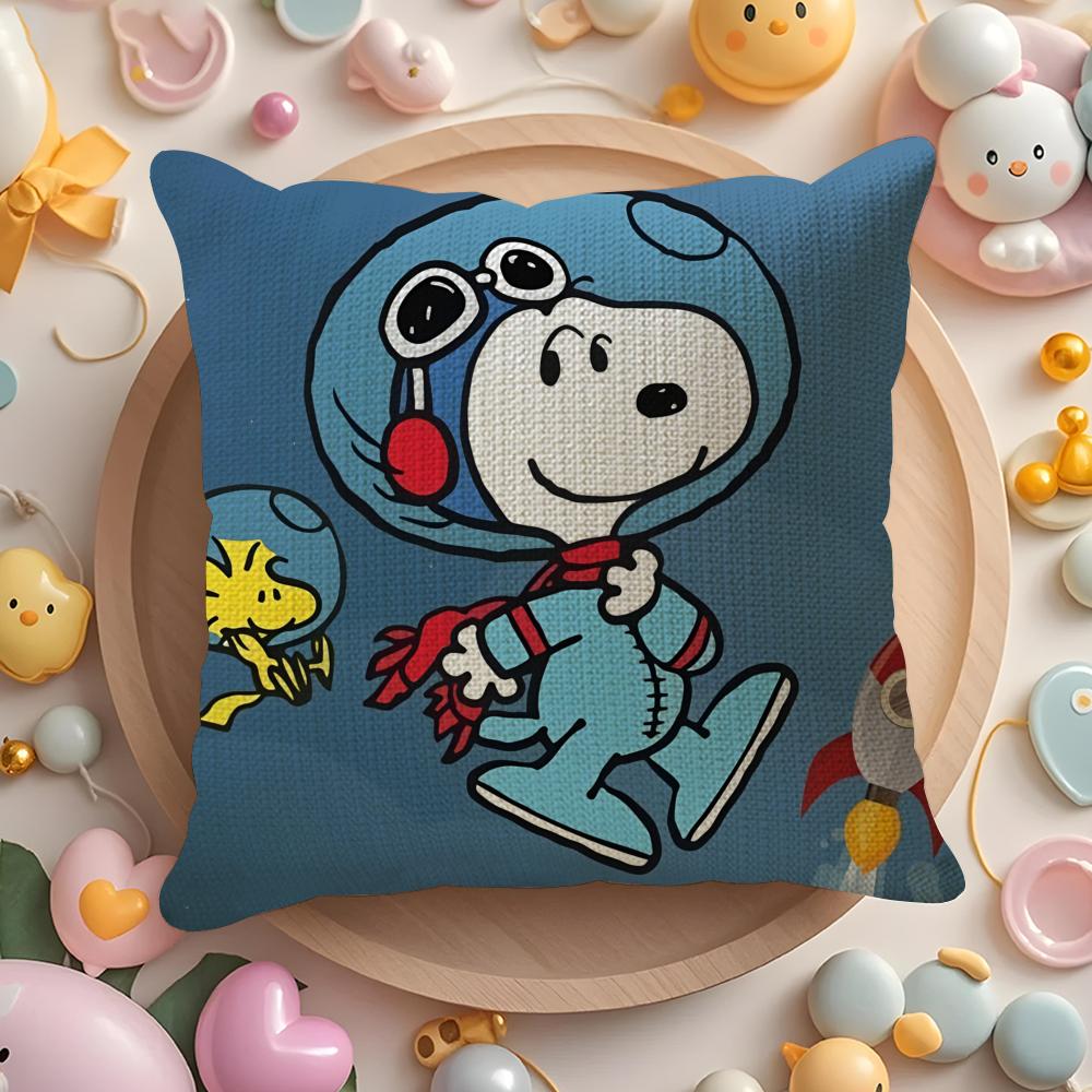 Süßer Snoopy Kissenbezug Natürliches Leinen Bio-Stoff Doppelseitiger Druck Sofa Heimdeko Geschenk Kissenhülle