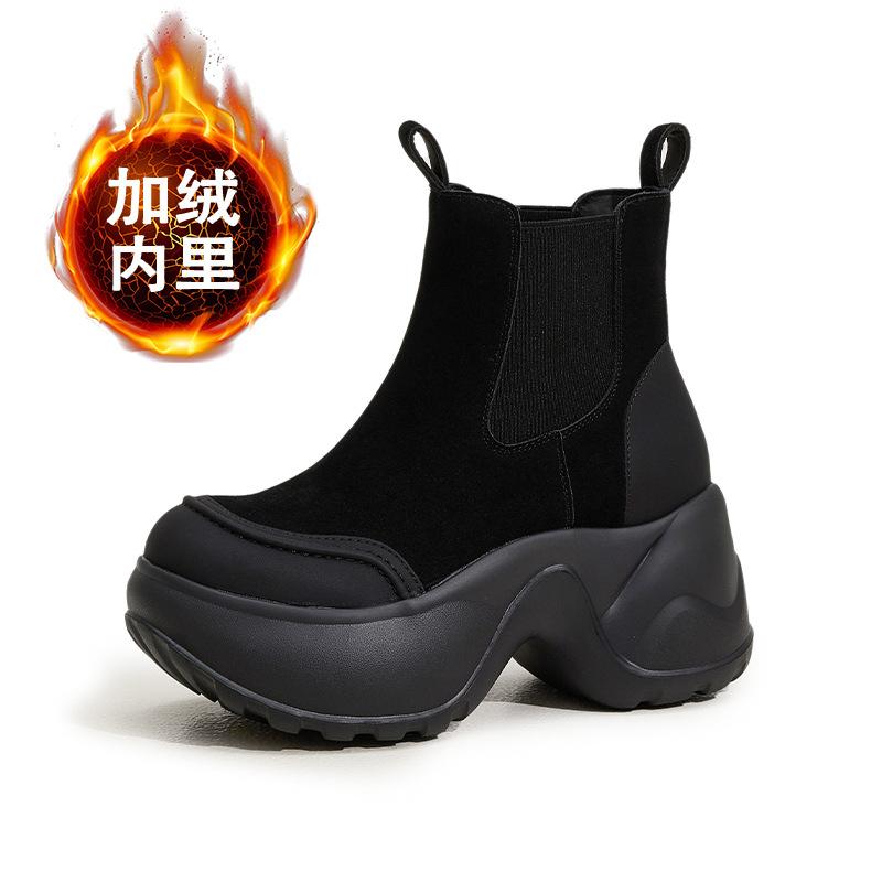 thick-soled cigarette boots women's autumn and winter new versatile medium boots small inner height-increasing short boots