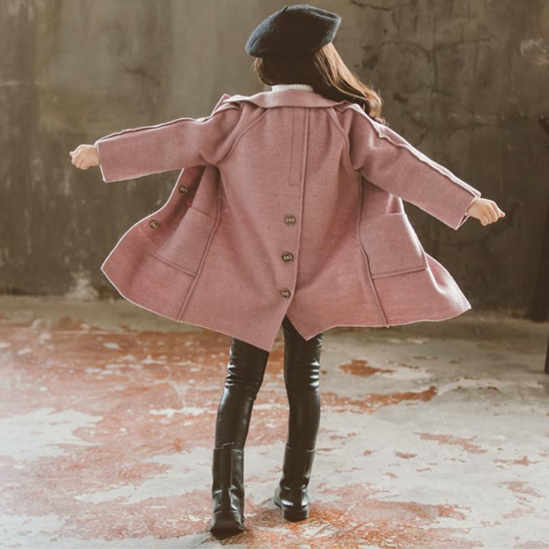 2-12Y Kids Clothes Girls Woolen Jacket Long Child Coats Bowknot Fashion Trench Overcoat Spring Autumn Winter Baby Infant Outwear