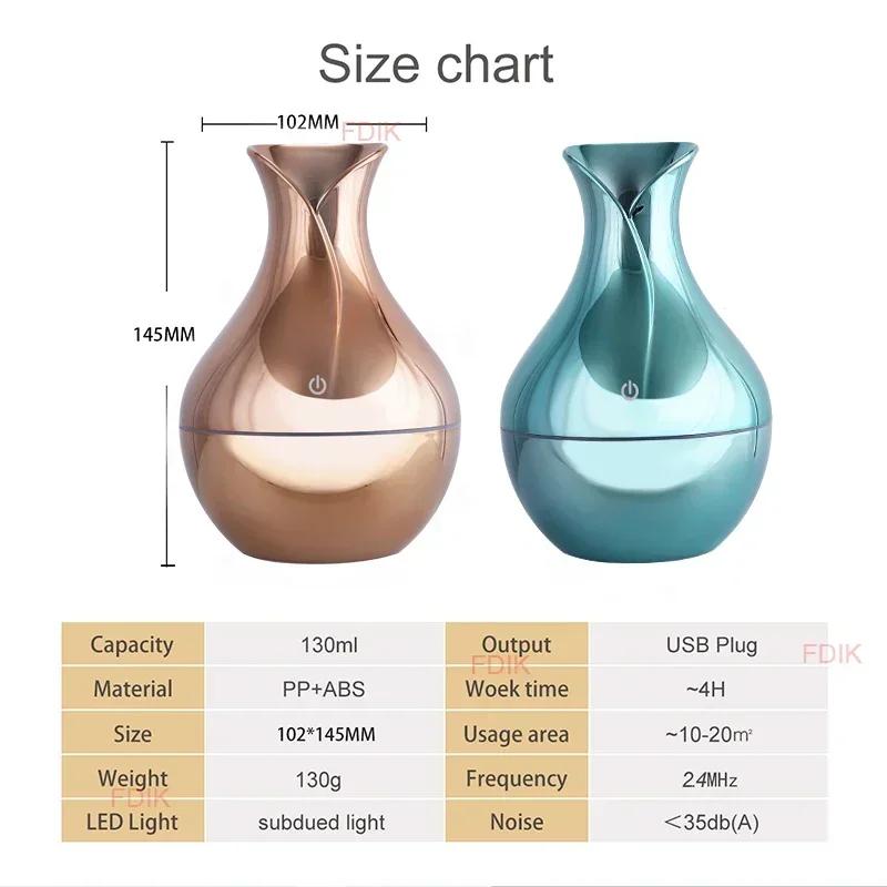 USB Aroma Oil Difuzér Dřevo Elektrický Zvlhčovač 130ml Ultrazvukový Zvlhčovač vzduchu Mini Aromaterapie LED Light Mist Maker for Home