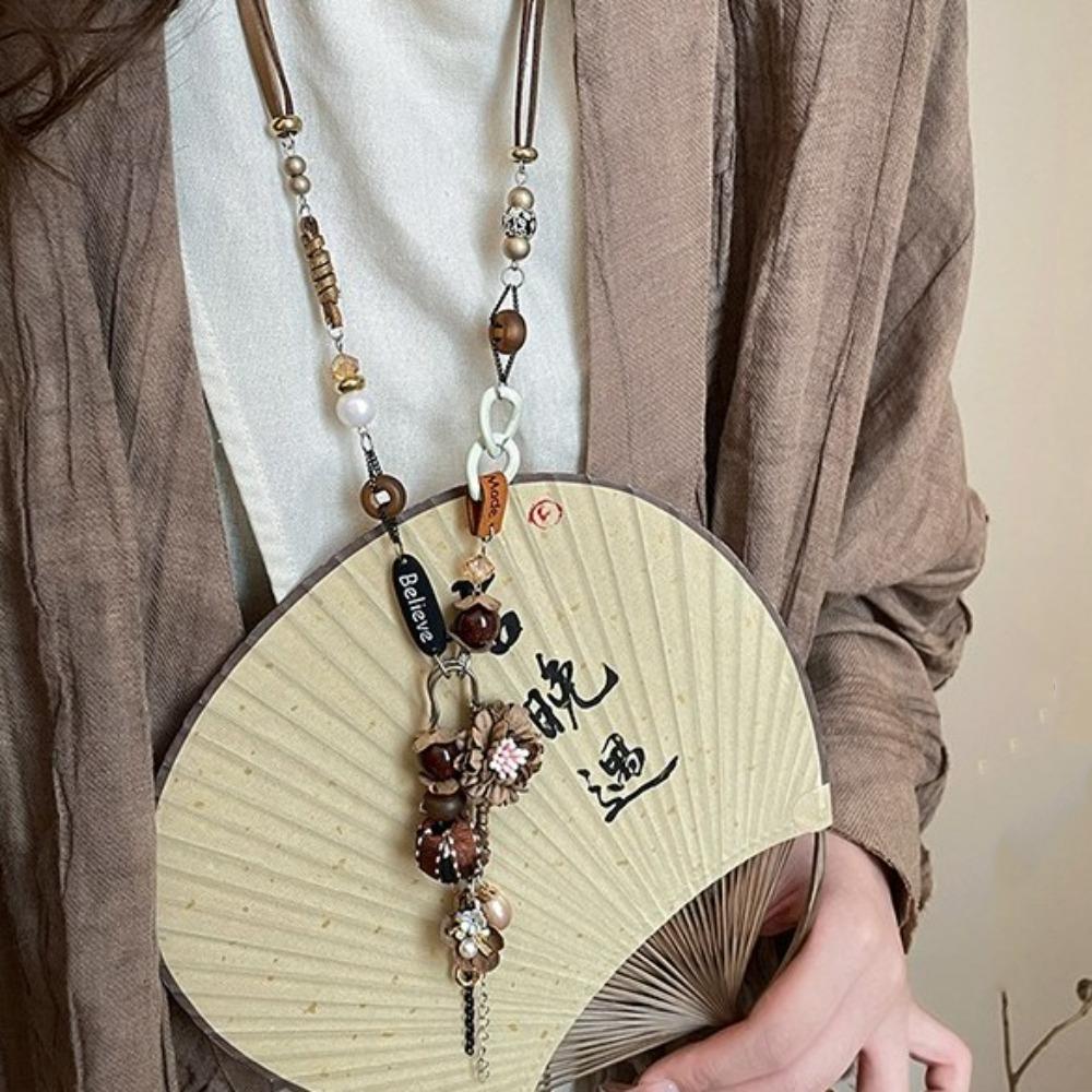 Quaste Lange Pulloverkette Holz Böhmischer Stil Halskette Retro Ethnischer Stil Halskette Party