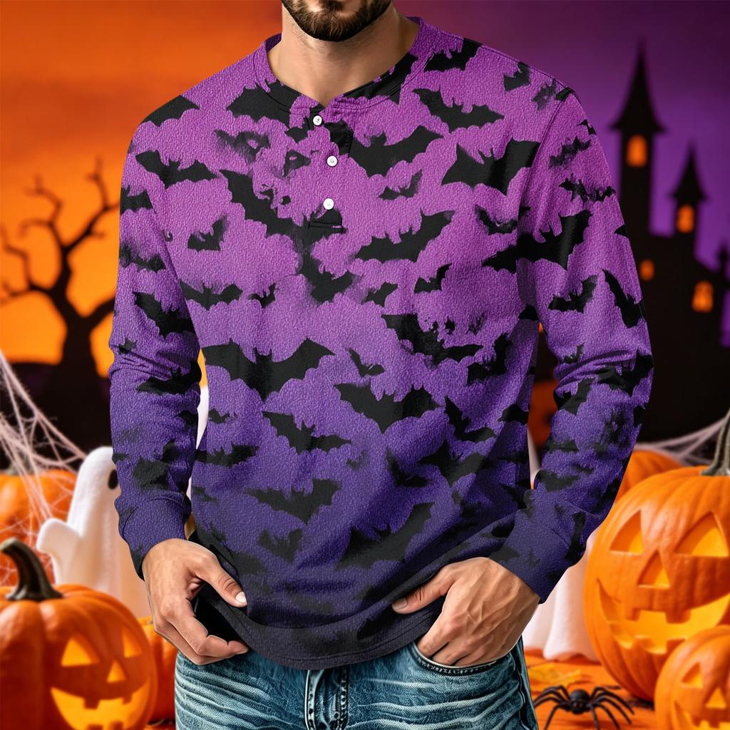 Men's Printed Long Sleeve T-Shirt with Round Neck Casual Top