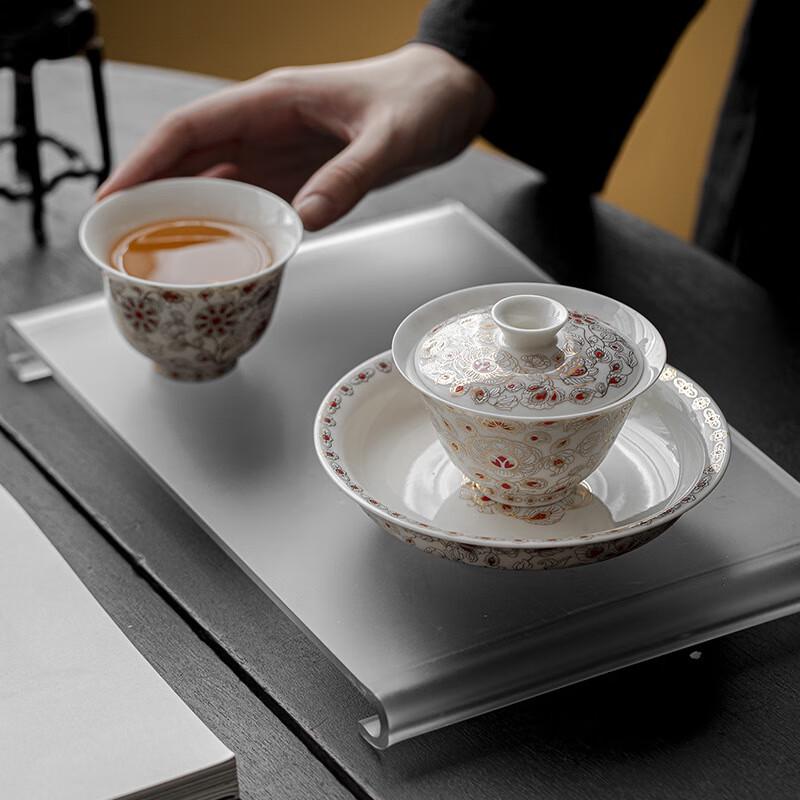 TLAKEHO Tang Dynasty White Porcelain Gaiwan Tea Set