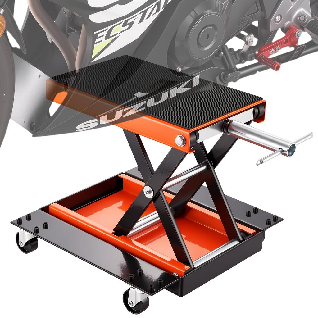 VEVOR Motorcycle Lift ATV Scissor Jack Dolly 499.5 Kg Wide Deck & Hand Crank