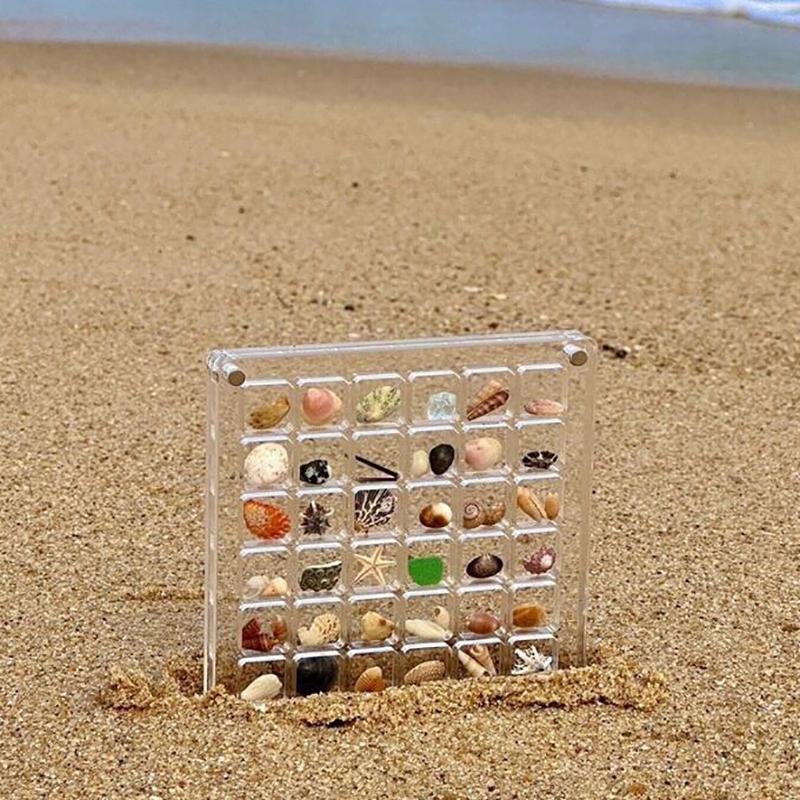 1Pc Rock Collection Box For Bead Nail Jewelry Acrylic Magnetic Seashell Storage Box 36/64 Grids Small Craft Organizers Container
