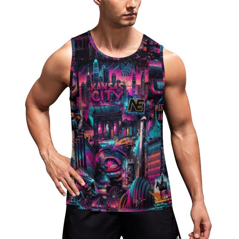 Pánské chladivé tílko s širokými rameny na jaro a léto s kulatým výstřihem, temperamentní styl ramen pro pánské tričko