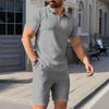 Men's Sports Casual Suit Summer Knitted Short Sleeved Shorts Two Piece Suit Men's T-shirt Lapel Suit