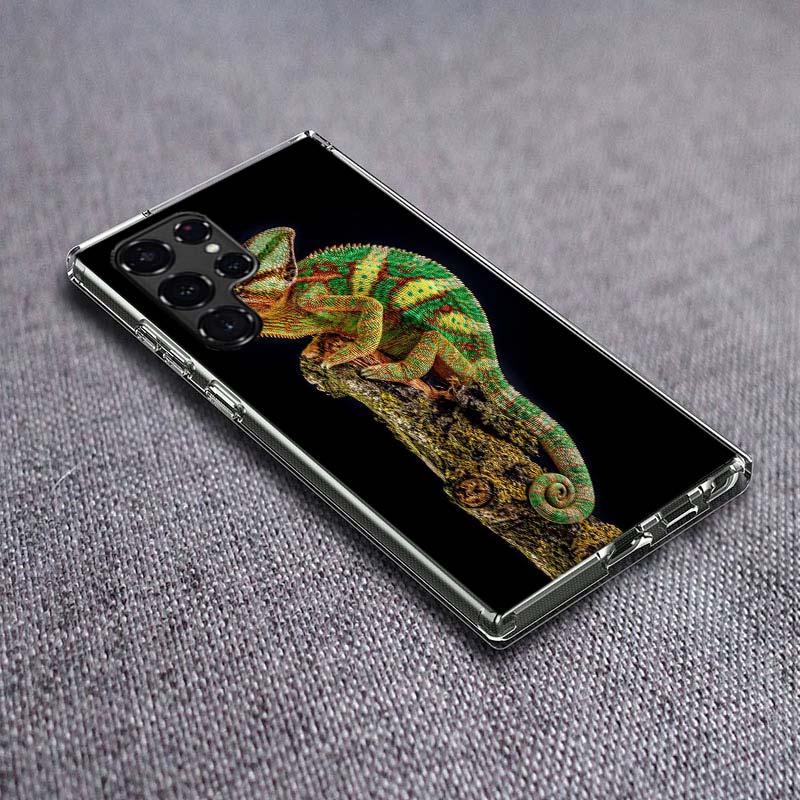 Chameleon Funny Wildlife Phone Case For Samsung Galaxy S24 S23 S21 S20 FE S22 S26 Ultra S25 Edge S10 Plus Cover Clear TPU Capa S