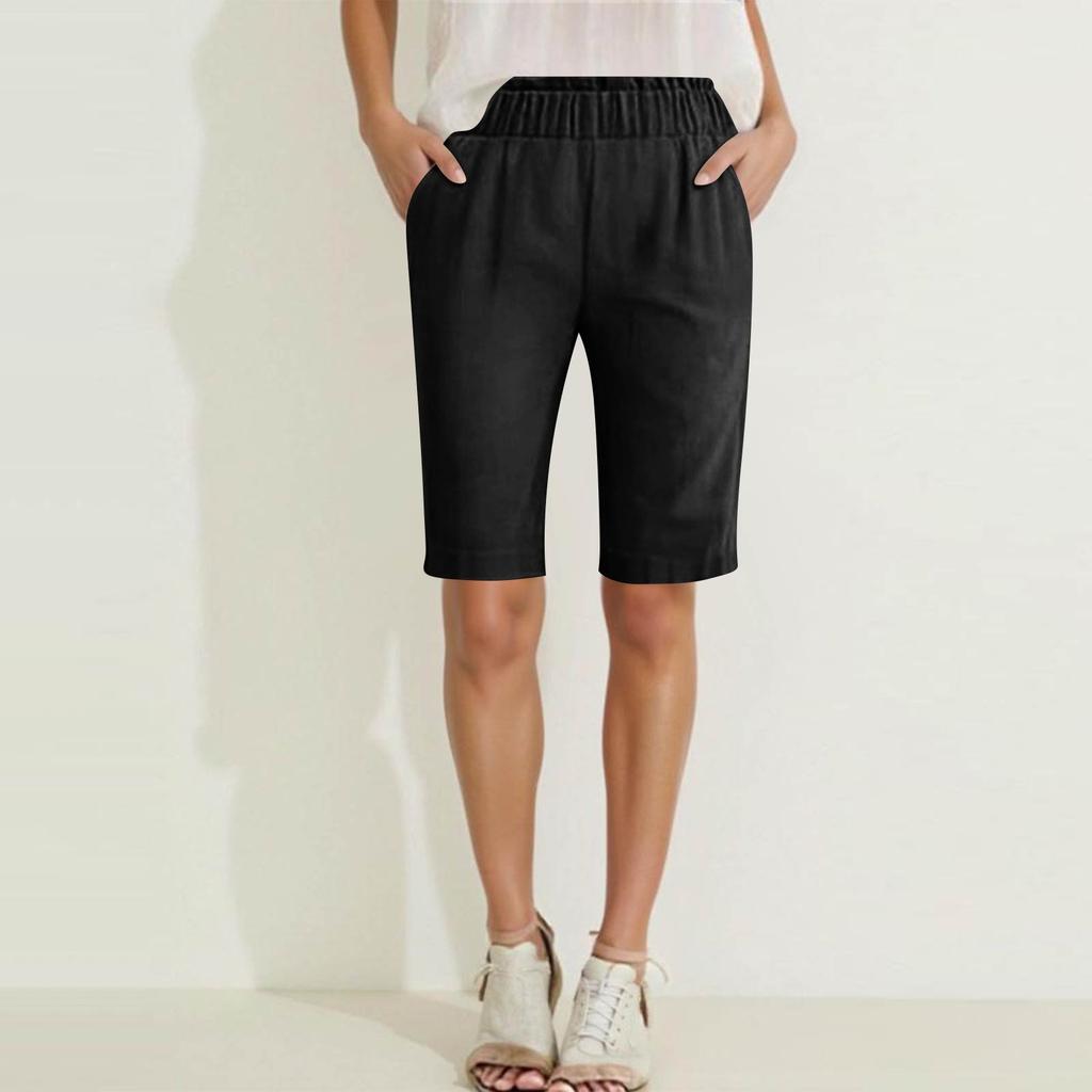 Damen Hohe Taille Einfarbig Freizeithose Trainingshose 1/2 Shorts