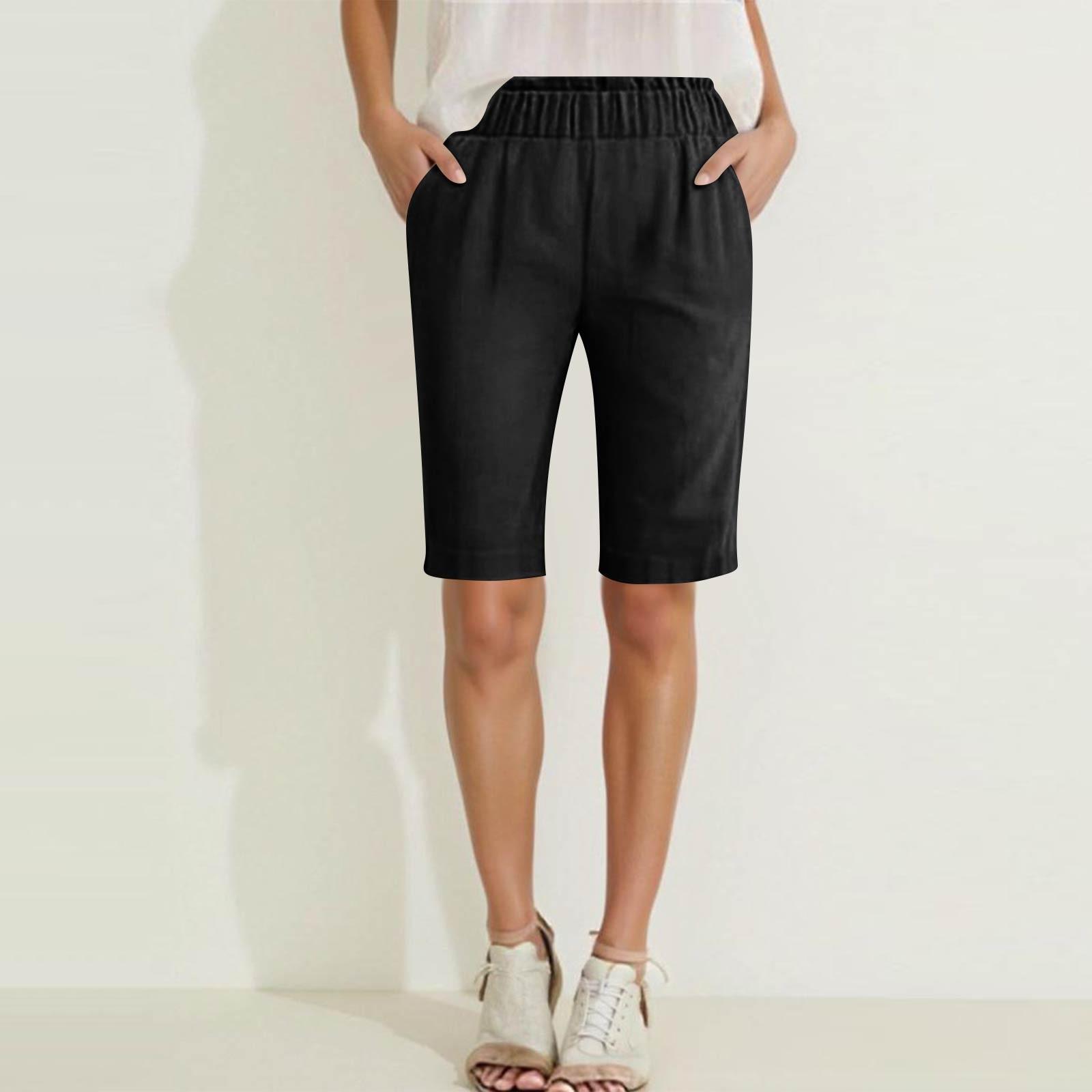 

Женские однотонные повседневные брюки с высокой талией, спортивные брюки, шорты 1/2 L чёрный