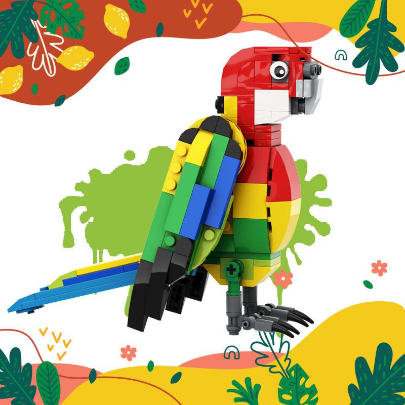 MOC Parrot Building Blocks Set, 162Pcs Colorful Bird Model, Educational STEM Construction Toy Desktop Decoration