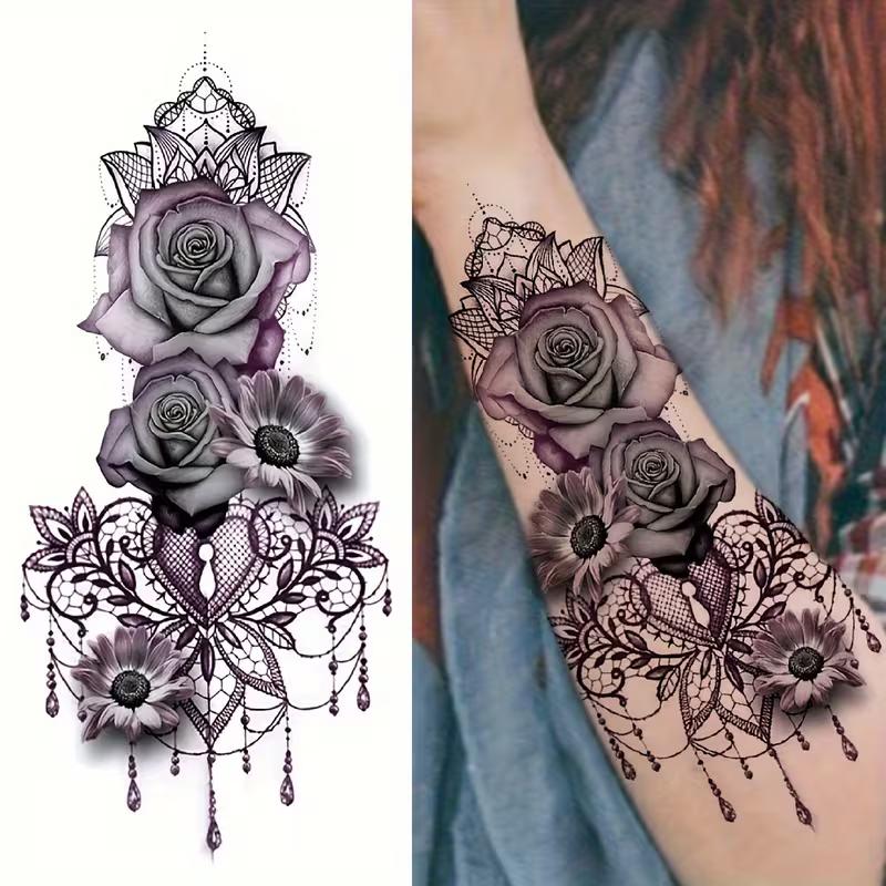 10 Sheets 3D Colorful Peony Rose Flower Temporary Tattoos | Water Color Fake Tattoos Arm Sleeve, Realistic Watercolor Floral Temp Tattoo Sticker