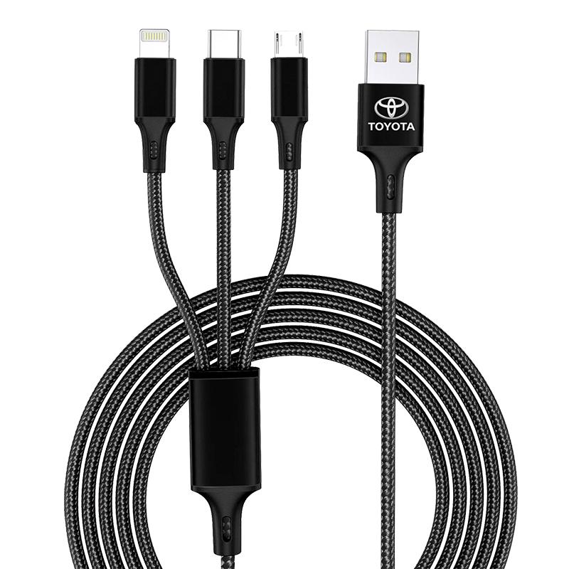 Car Emblem 3in1 Type C Lightning Micro USB Fast Charging Cable for Toyota TRD GR Yaris Corolla Auris Rav4 Land Vios LEVIN Camry Prado