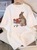 Men'S & Women'S Funny Bunny Shopping Cart Graphic T-Shirt - White Loose Fit Short Sleeve Round Neck Casual Tee with Cute Rabbit & Shopping Cart Print,