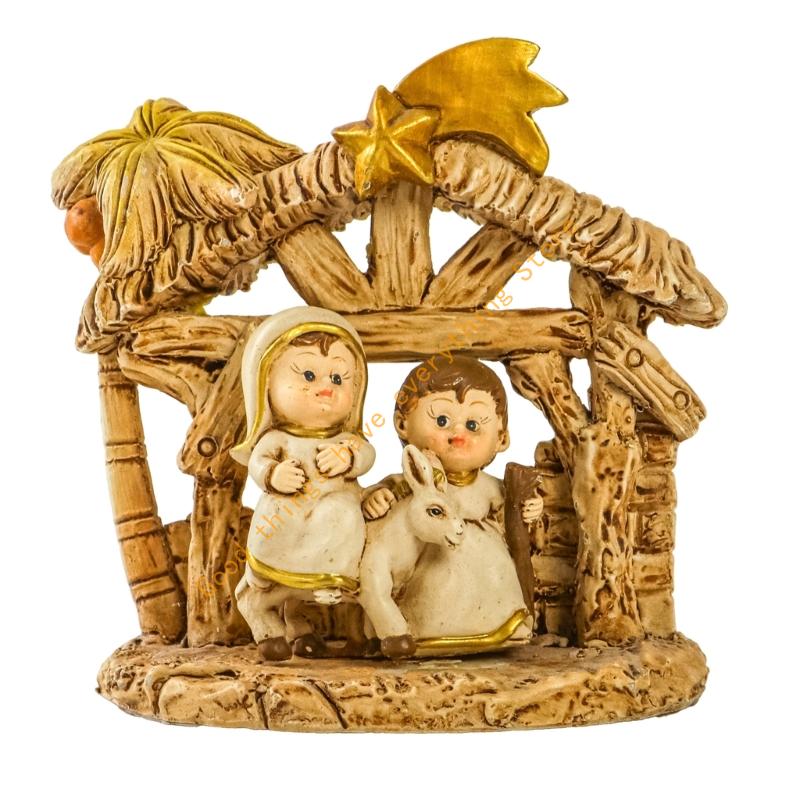 

Mini Christmas Nativity Set Holy Family Resin Figurine Statue with Stable Miniature Christmas Nativity Scene Sculptures 55KF