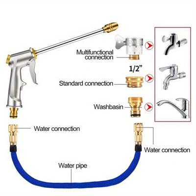 1pc, High Pressure Water Gun & Garden Hose Nozzle, Aluminum Spray Gun With Brass Nozzle For Car Washing, Ultimate Cleaning Power