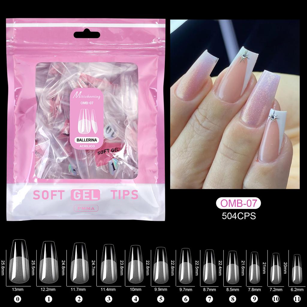 504 Stück Vollabdeckung Weiche Gel-Nageltips Stiletto Mandel Sarg Halbmatt Französisch Falsch Soak Off Aufdrücken Nagelverlängerungsspitzen Kapsel