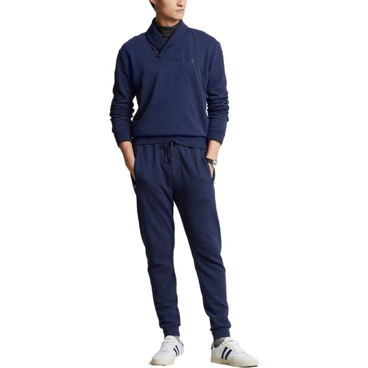 Polo Ralph Lauren Solid Logo Embroidered Plain Knit Crew Neck Pullover Sweater Men Sweater Navy-Blue MNPOKNI16822215-410