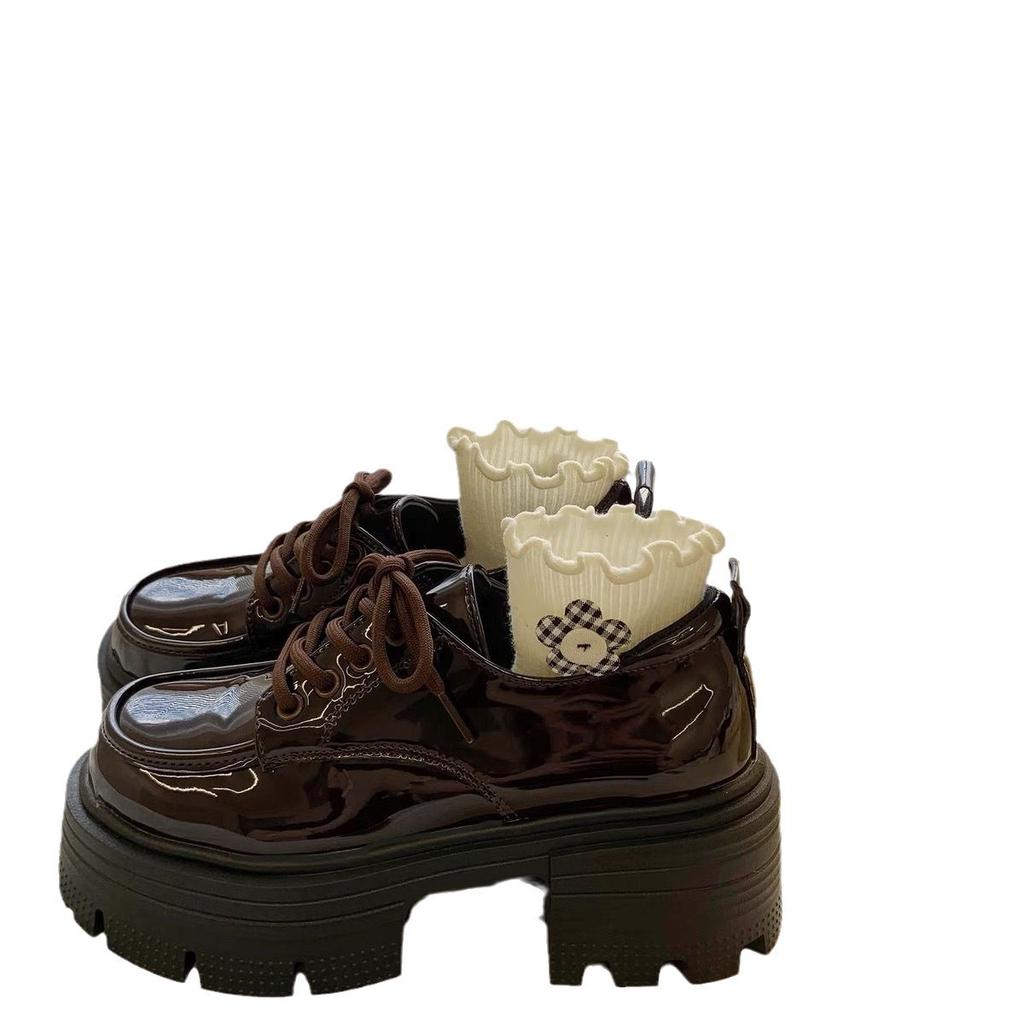 Fashion Mary Jane Summer Small Leather Shoes Women's British Style 2025 New Loafers Black Lace-up Platform Shoes