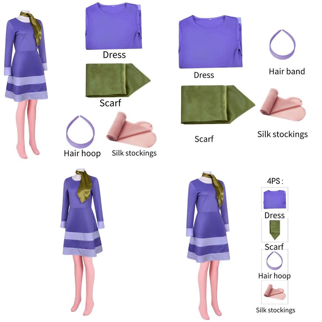Scooby-doo Cosplay Kostüm für Damen Daphne's Lebhaftes Polyesterkleid