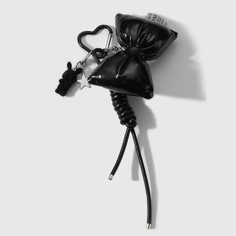 Black Braided Rope Keychain Three-Dimensional Love Ball Racket Cherry Charm Pendant Keyring  Simple Bag Decoration