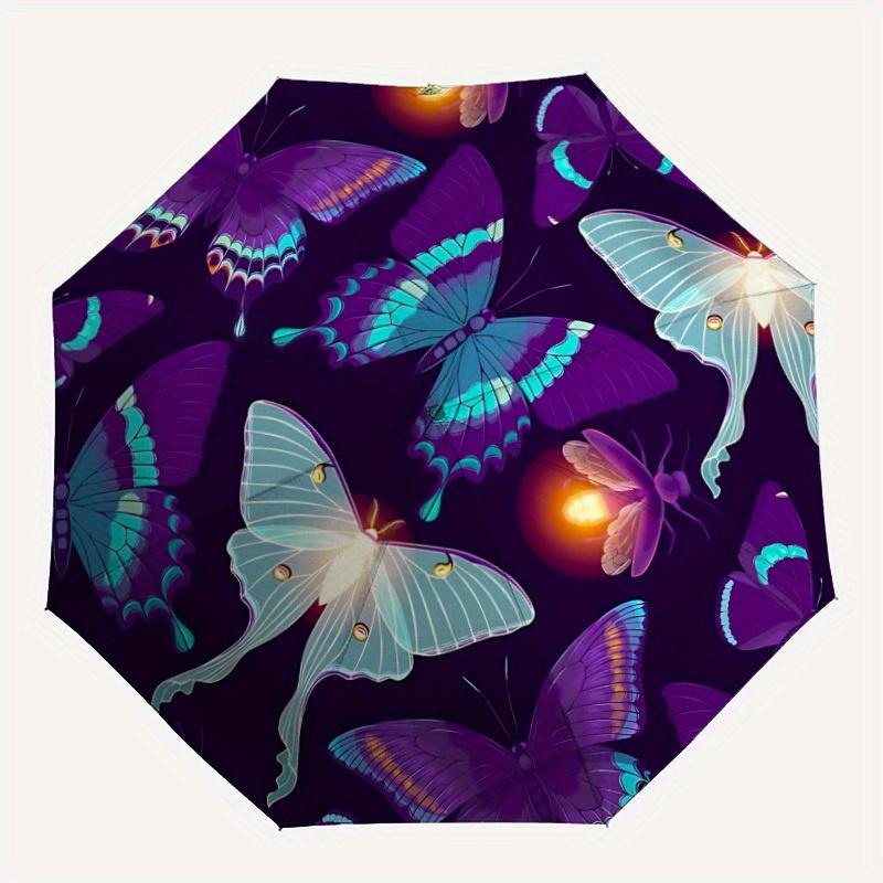 1pc Butterfly Night Light Automatic Open/close Folding Umbrella, Compact Portable Travel Umbrella, Perfect Birthday/Christmas, Cute Umbrella