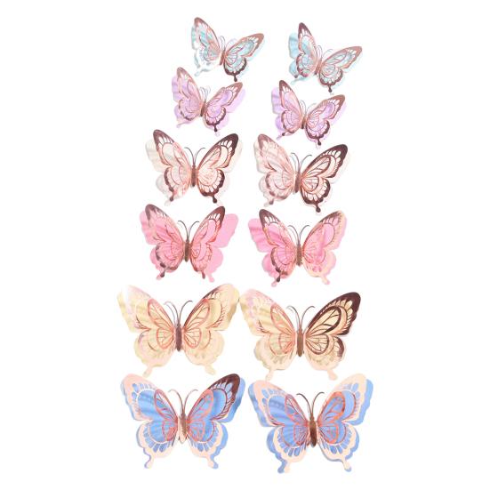 12Pcs 3D Butterfly Wall Sticker Waterproof Scratch-Resistant Wall Decals Self-Adhesive DIY Wall Decors for Living Room Bedroom Bathroom Kitchen