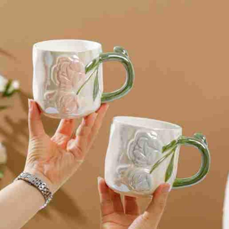Ins Style Flowers Personalized Household Mug High value Ceramic Cute Office Breakfast Water Cup Girls Gift