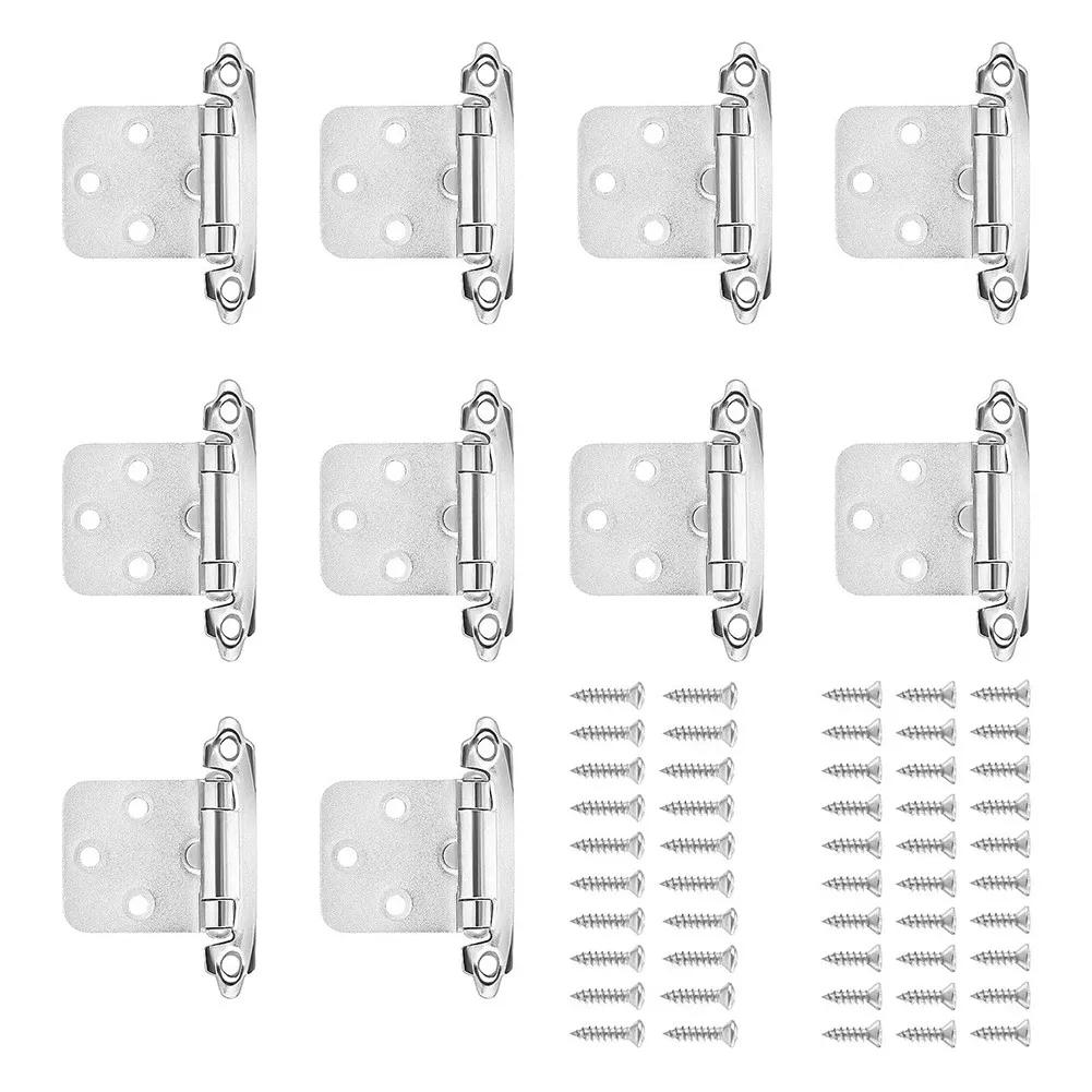 10pcs Self Closing Overlay Hinges Flush Cabinet Hinge Heavy Duty Cupboard Door Spring Self Closing Hinges Furniture Hardware
