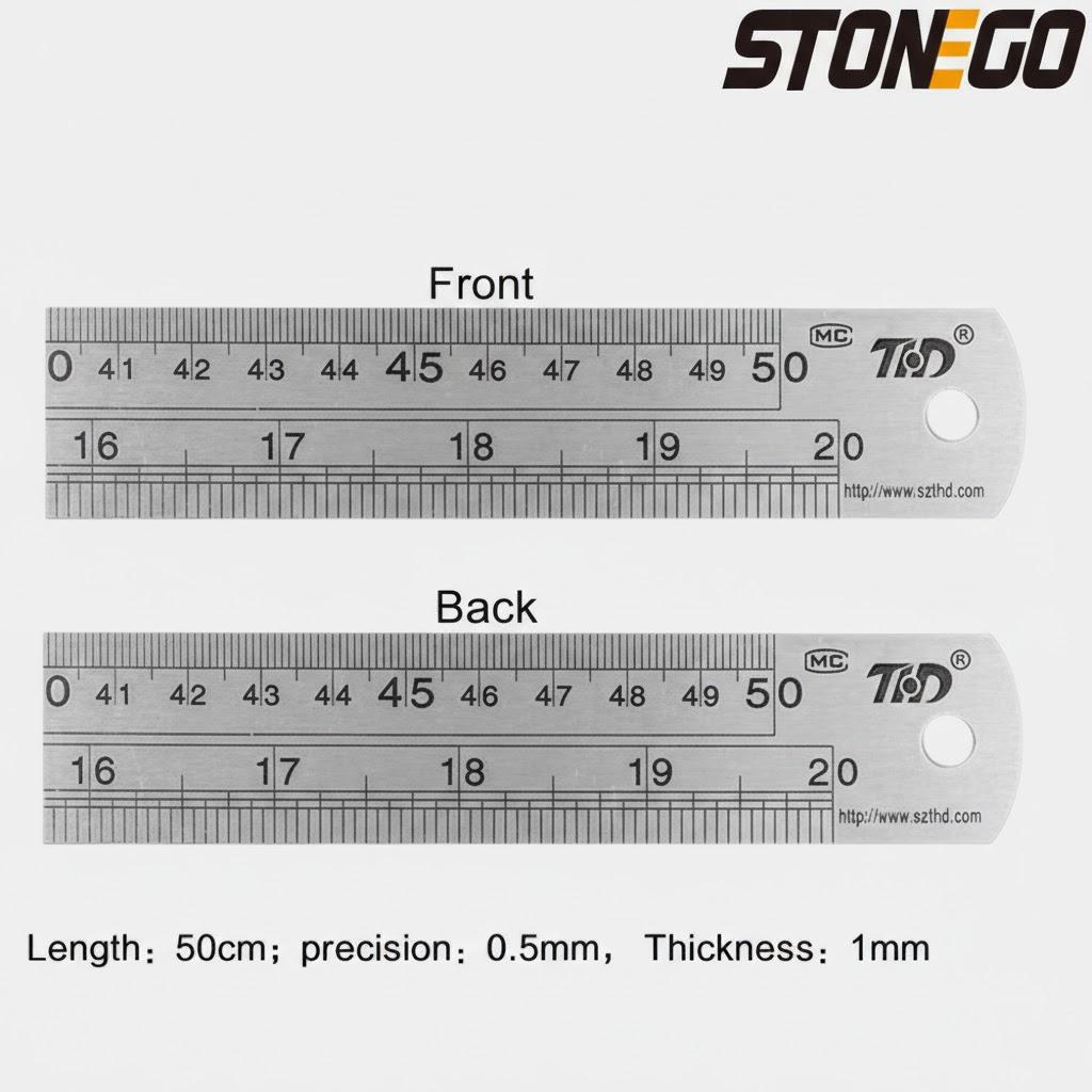 Stainless Steel Ruler Set 6 8 12 16 20 Inch Metal Rulers High Precision Double-Sided Graduation Scale Office Drawing Tools