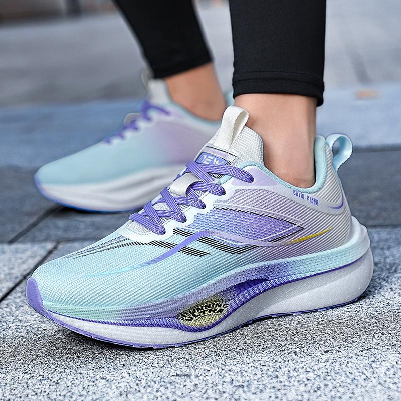 Spring New Side Shoes Men's Breathable Mesh Running Shoes Men's and Women's Shock-absorbing Wear-resistant Non-slip Carbon Plate Racing Shoes