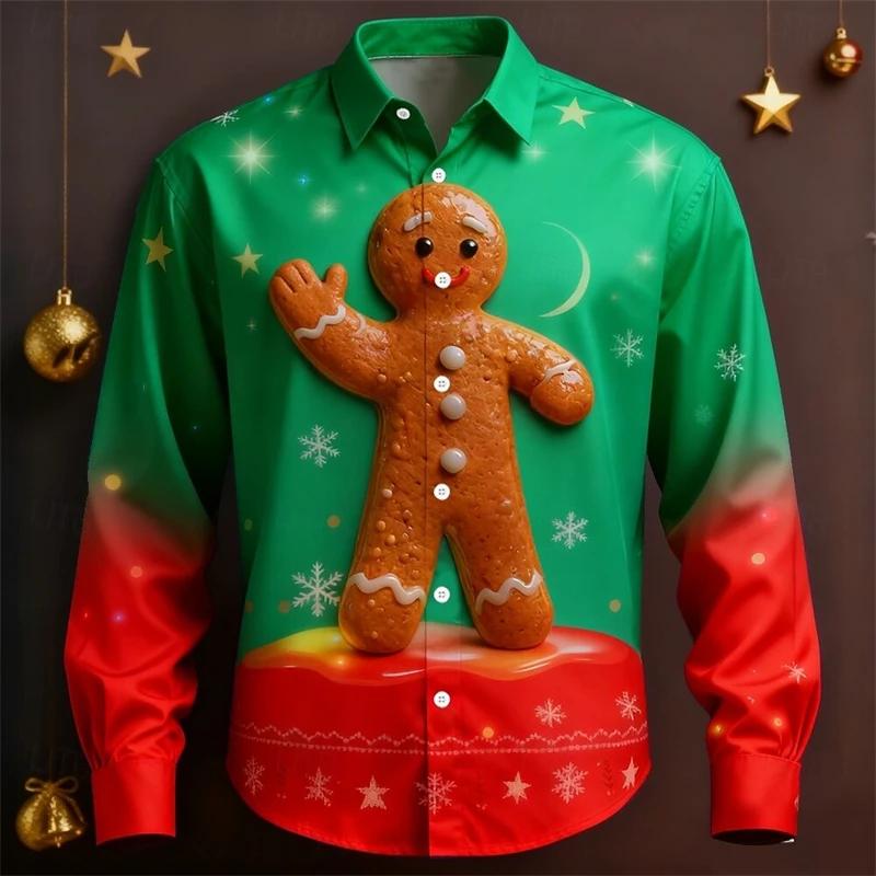 Surprising Santa Claus Funny Print Christmas Button Shirt For Men Christmas New Year Party Holiday Long Sleeve Shirt New Trend