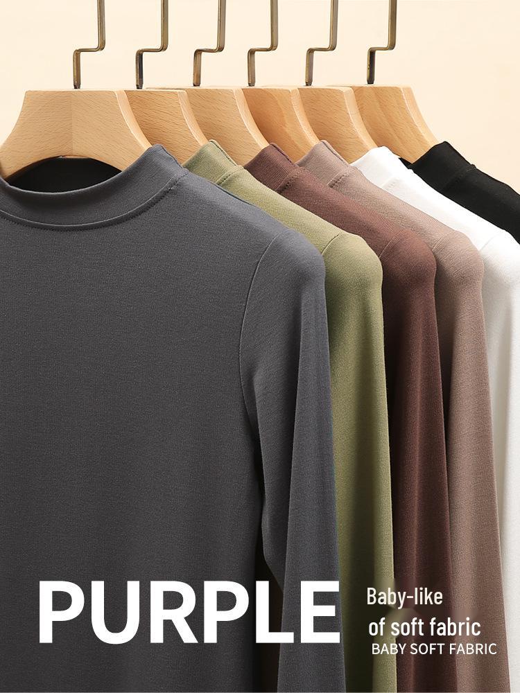 Women's H535 Modal Half-High Collar Long-Sleeve T-Shirt - New Autumn Style with a Small Stand Collar and Round Neck.