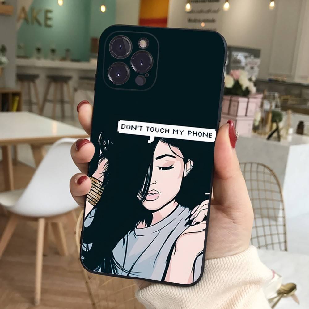 Nicht anfassen Mein Handy Muster Handyhülle Für IPhone 17 16 15 14 13 12 11 Pro Max Plus Mini Weiche Schwarze Hülle