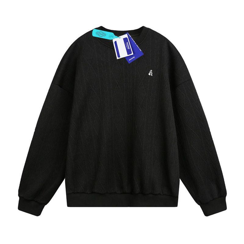 

Wassup Retro Spring and Autumn 2025 New Textured Jacquard Crew Neck Sweatshirt Unisex Trendy Pullover Top Black X L