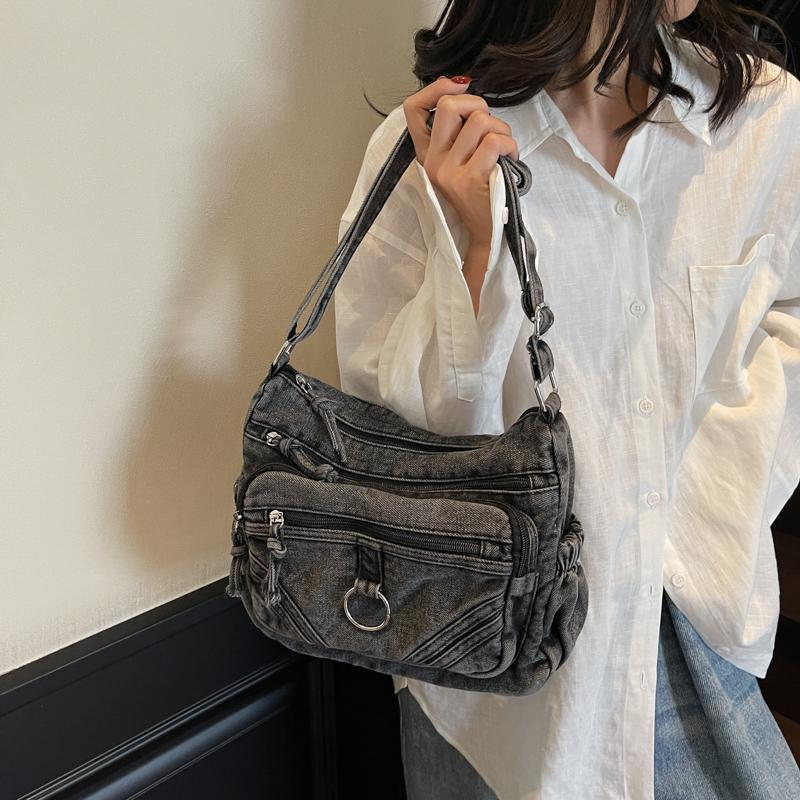Denim Messenger Bag Vintage Women's Bag Large Capacity Multi-Layer Shoulder Bag