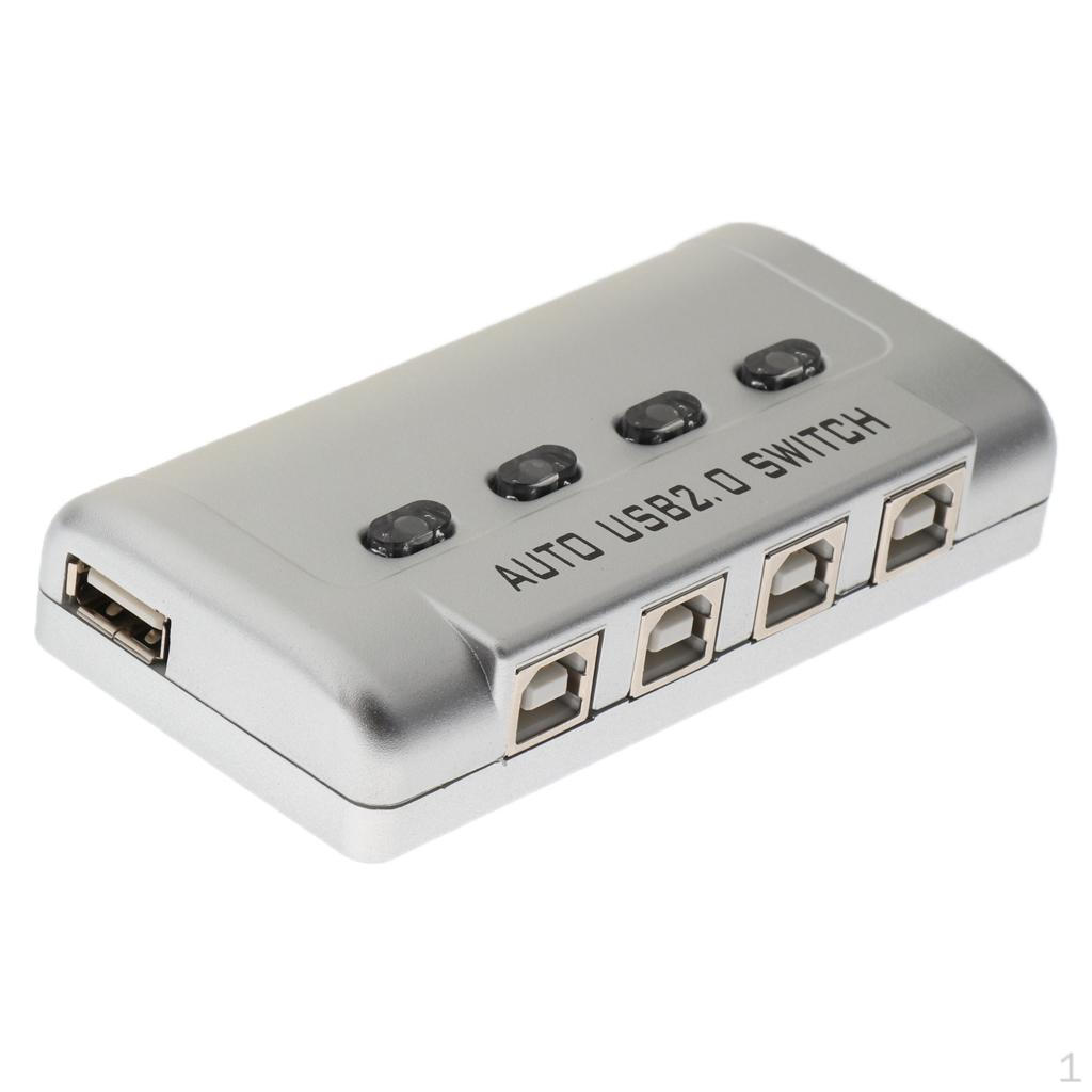 USB 2.0 Sharing Selectors Switch KVM 4 Port HUB For PC Printer Silver