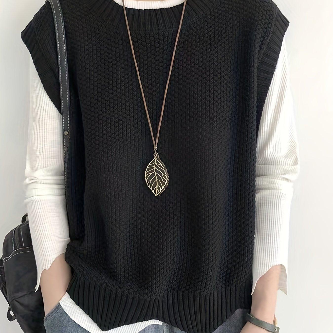 

Женский модный однотонный жилет-свитер с круглым вырезом — стильный и удобный многослойный жилет без рукавов, незаменимый для весны. Универсальный предмет гардероба. 3XL чёрный