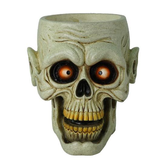 Skull Flower Pot Resin Human Skull Planter Halloween Candy Bowl Gothic Plant Pot for Succulents Home Office Desk Decoration