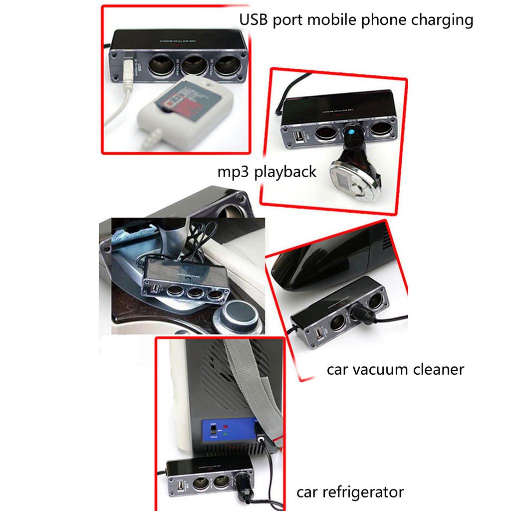12V/24V Vehicle Power Splitter Adapters with 3 Cigarettes Lighter Port and Builts In USB Chargers for Mobile Gadgets