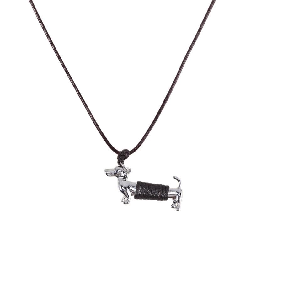 Trendy Dachshund Pendant Necklace: European, American Fashion, Versatile Long Design with Wax Rope