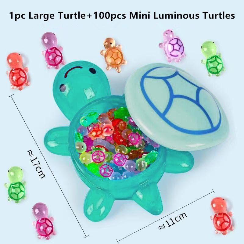 New 1PC Night Glow Large Turtle+Mini Luminous Turtles Figurines Resin Craft Glowing Turtle Storage Ornament Landscape Desktop