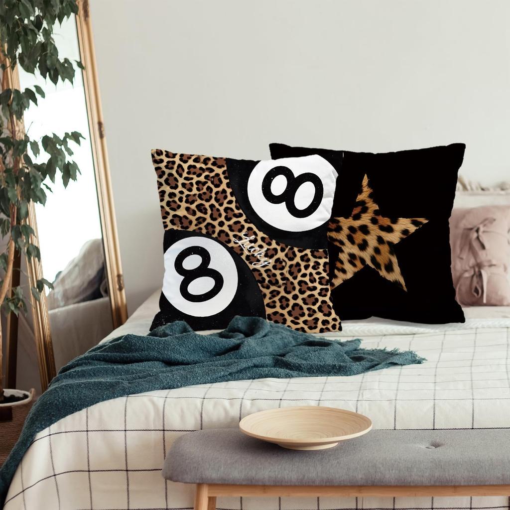Preppy Y2K Cheetah Print Throw Pillow Covers, Trendy 8 Ball Leopard Pillow Room Decor, Cheetah Leopard Lover Gifts for Women, Coquette Pillows for